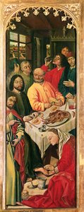 Die Auferstehung des Lazarus Triptychon, rechte Tafel von Maria Magdalena wäscht Christus die Füße, 1461 von Nicolas Froment